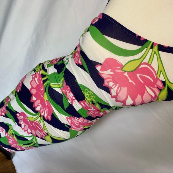 Lilly Pulitzer Women's Madison Dress Small‎ Floral Striped One Shoulder Ruched - Picture 3 of 14